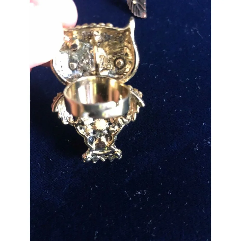 Owl & feather rings bundle gold tone